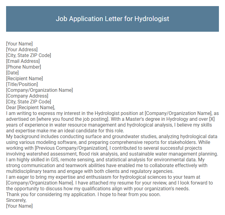 Job Application Letter for Hydrologist