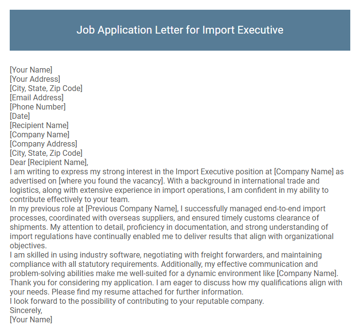 Job Application Letter for Import Executive