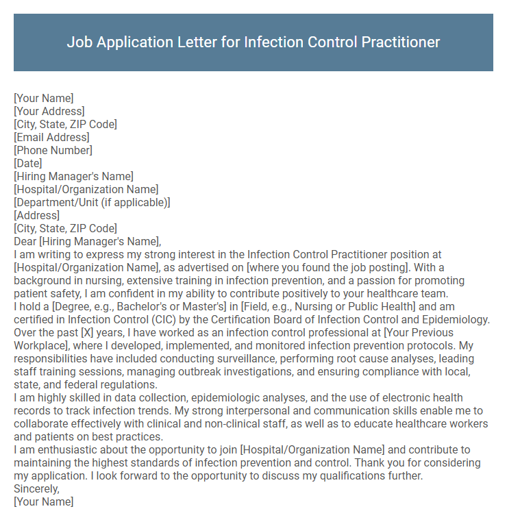 Job Application Letter for Infection Control Practitioner