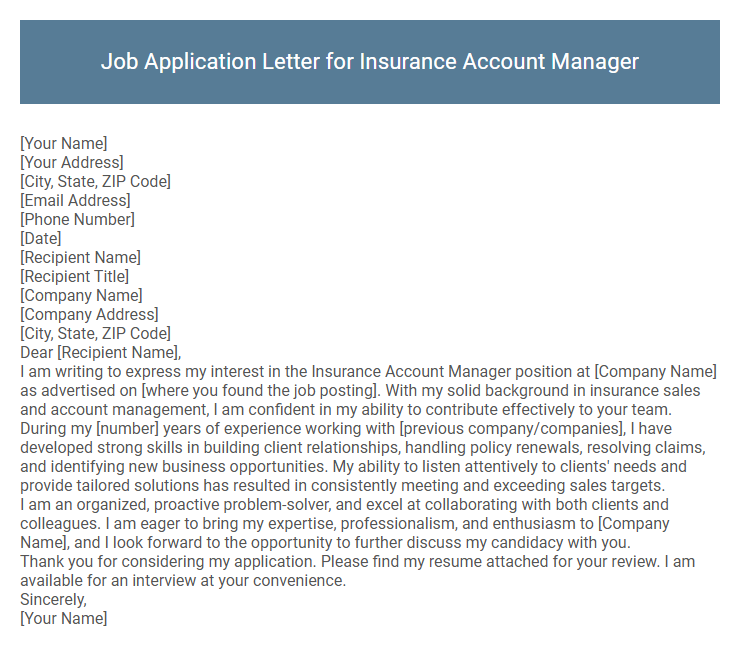 Job Application Letter for Insurance Account Manager