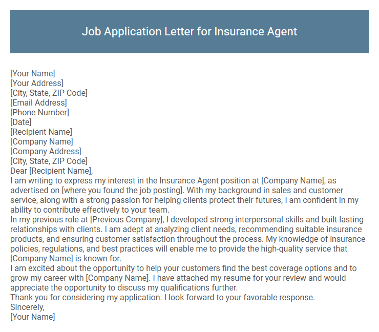 Job Application Letter for Insurance Agent