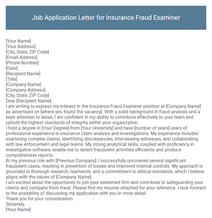 Job Application Letter for Insurance Fraud Examiner