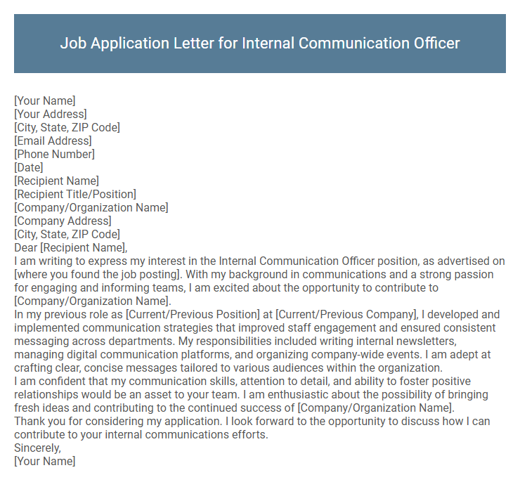 Job Application Letter for Internal Communication Officer