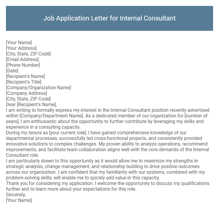 Job Application Letter for Internal Consultant