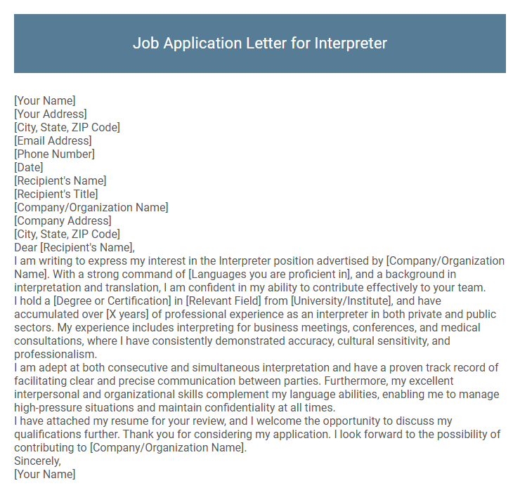 Job Application Letter for Interpreter
