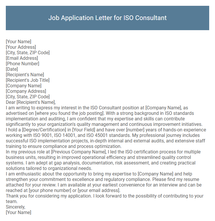 Job Application Letter for ISO Consultant