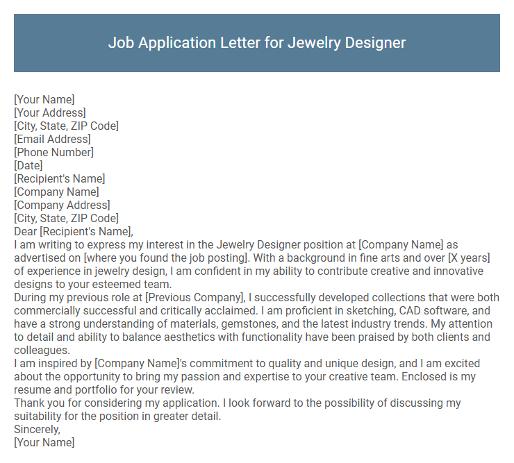 Job Application Letter for Jewelry Designer
