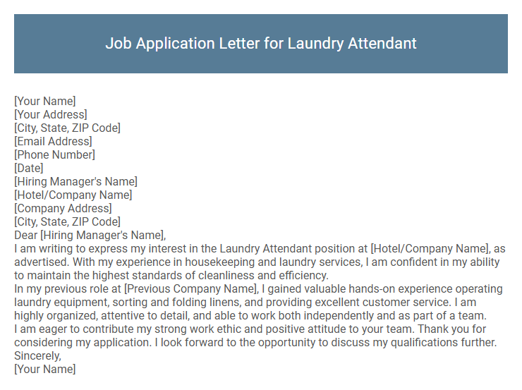 Job Application Letter for Laundry Attendant