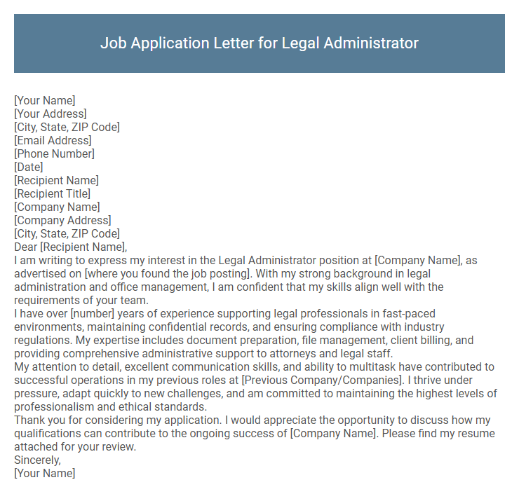 Job Application Letter for Legal Administrator