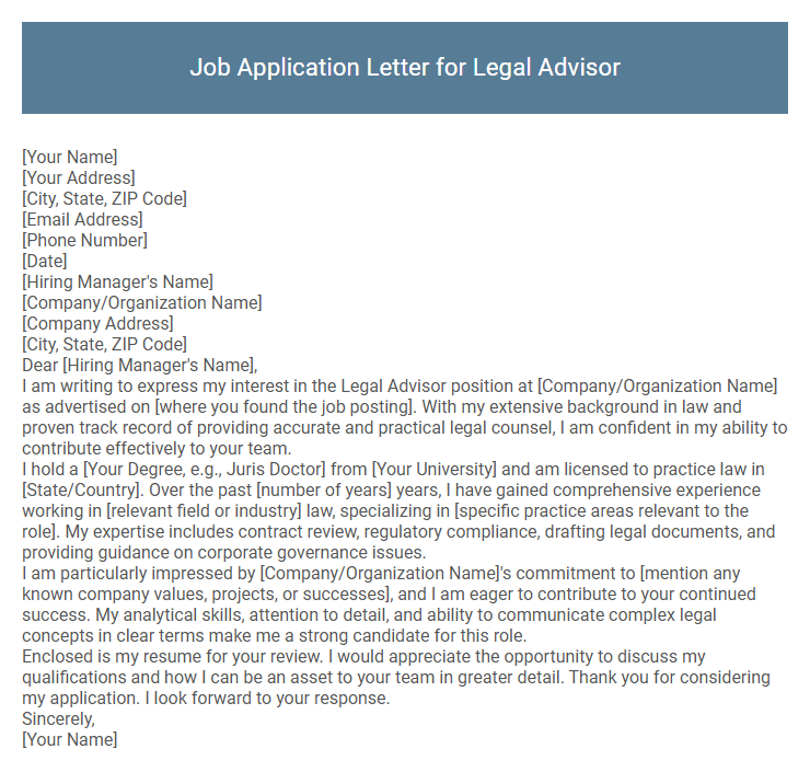 Job Application Letter for Legal Advisor