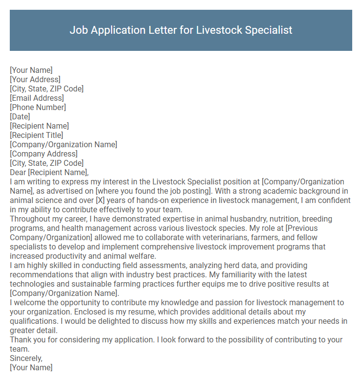 Job Application Letter for Livestock Specialist