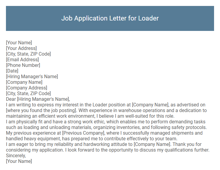 Job Application Letter for Loader