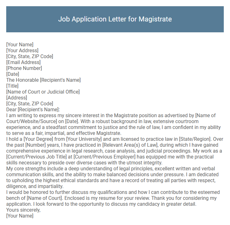 Job Application Letter for Magistrate