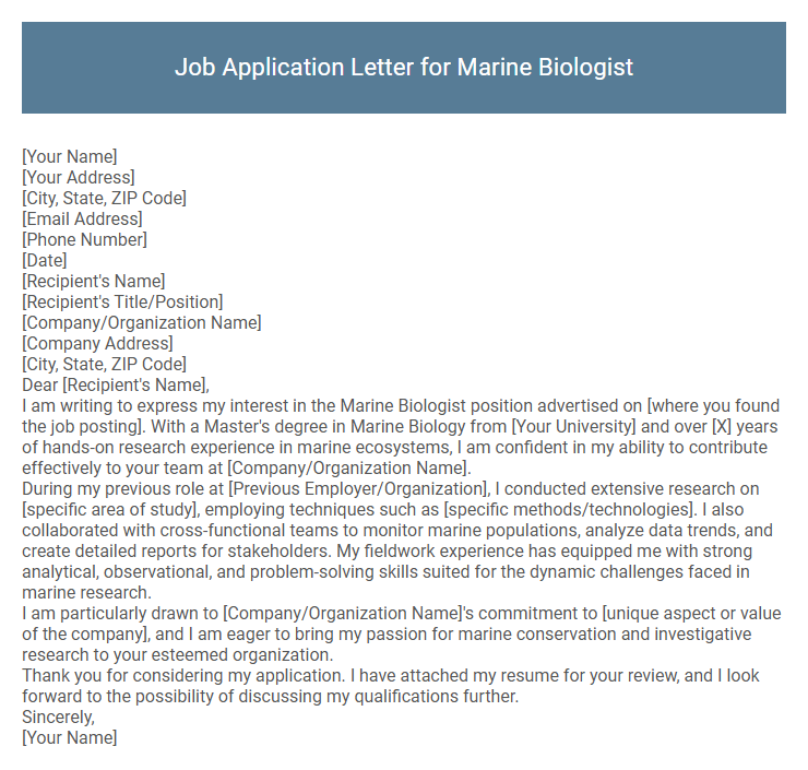 Job Application Letter for Marine Biologist