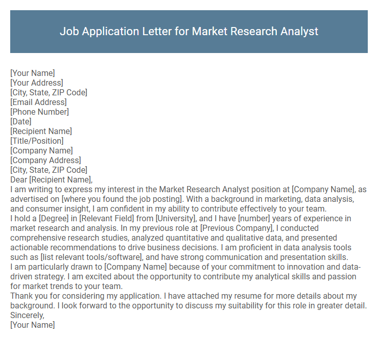 Job Application Letter for Market Research Analyst