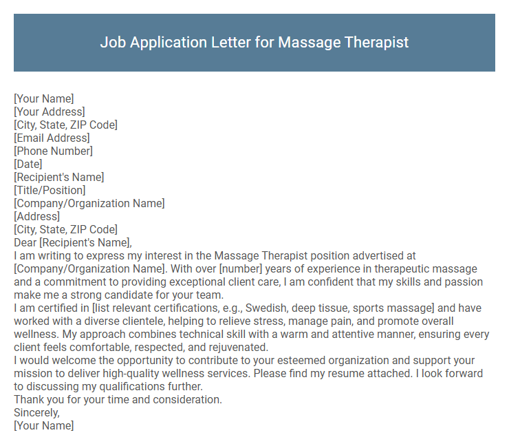 Job Application Letter for Massage Therapist