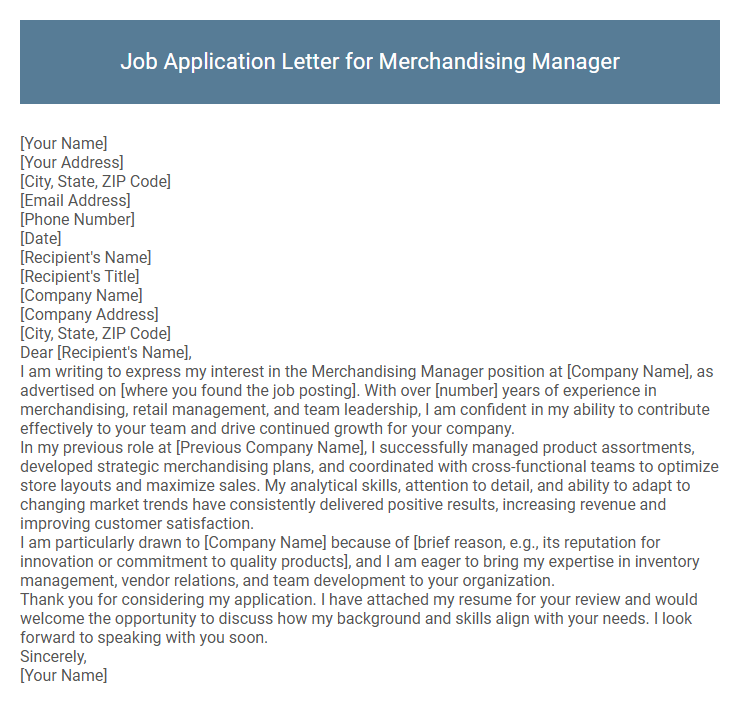 Job Application Letter for Merchandising Manager
