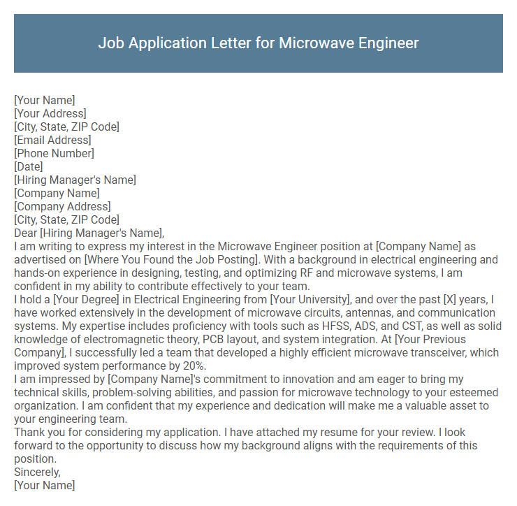 Job Application Letter for Microwave Engineer