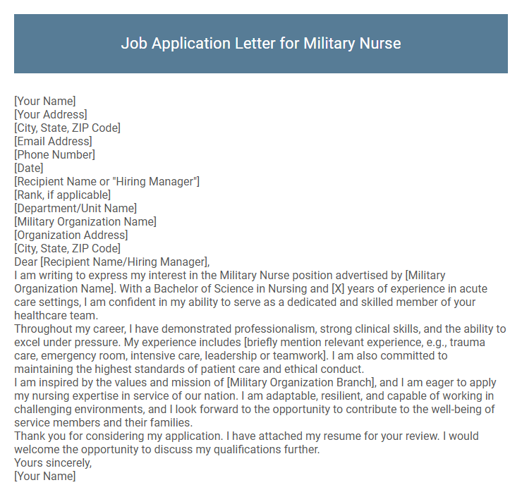 Job Application Letter for Military Nurse