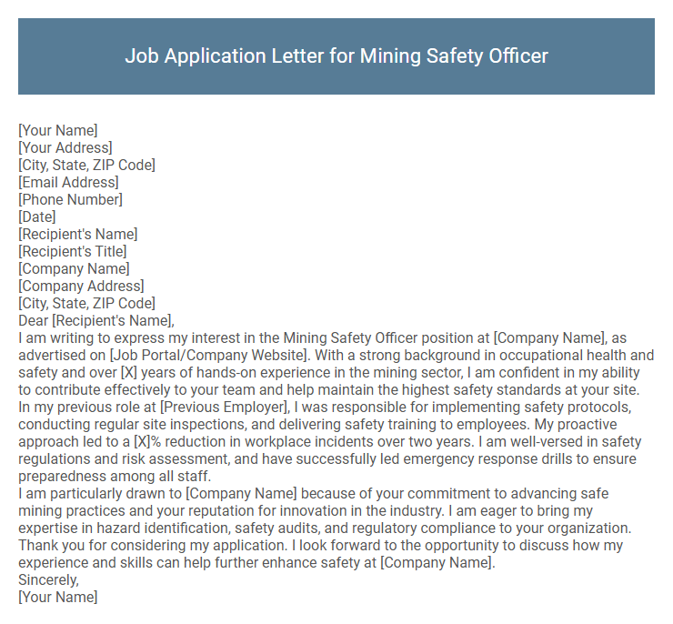 Job Application Letter for Mining Safety Officer