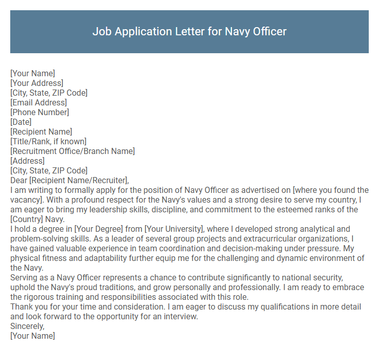 Job Application Letter for Navy Officer