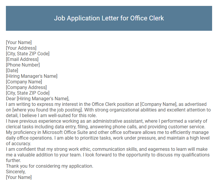 Job Application Letter for Office Clerk