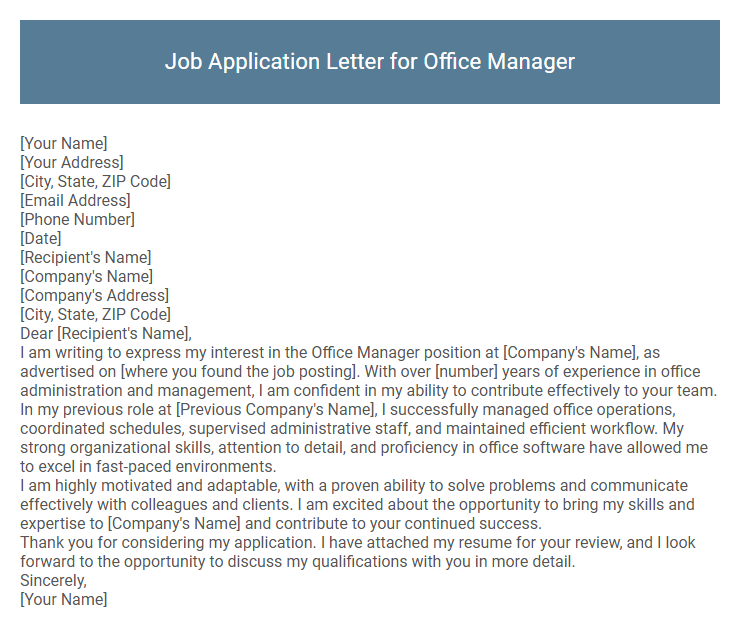 Job Application Letter for Office Manager