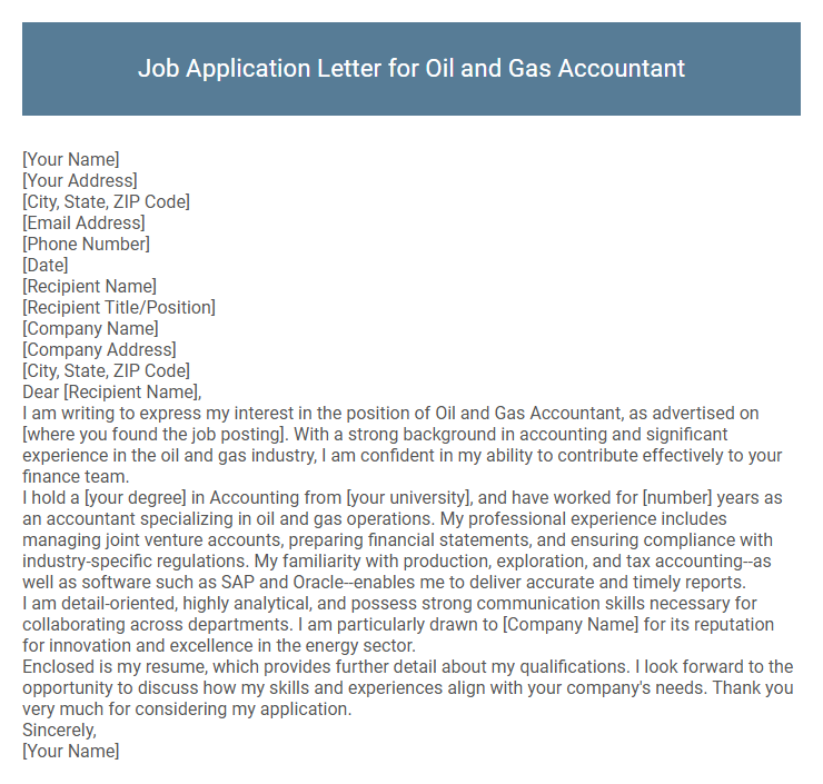 Job Application Letter for Oil and Gas Accountant