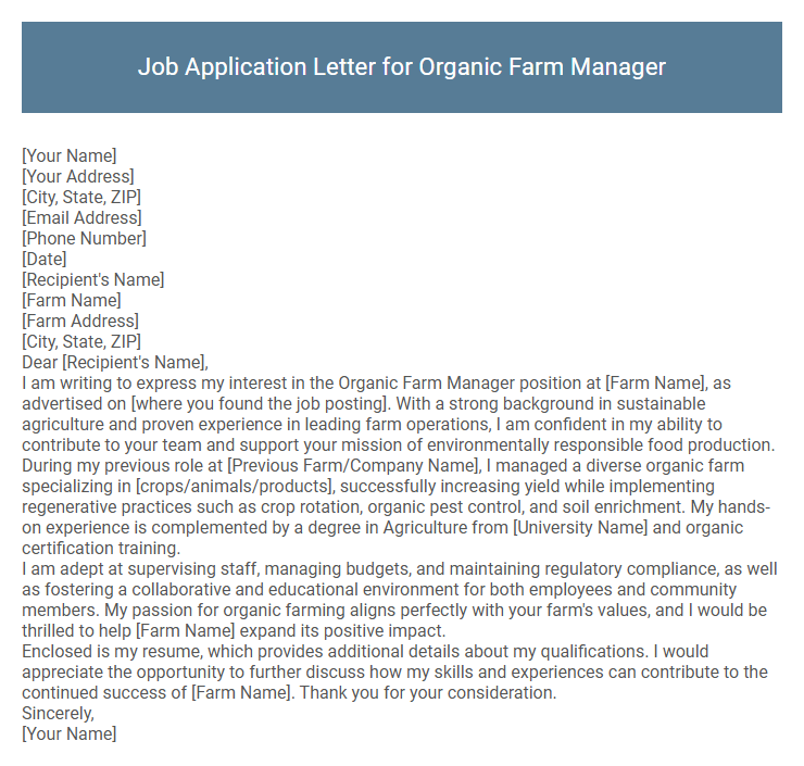 Job Application Letter for Organic Farm Manager