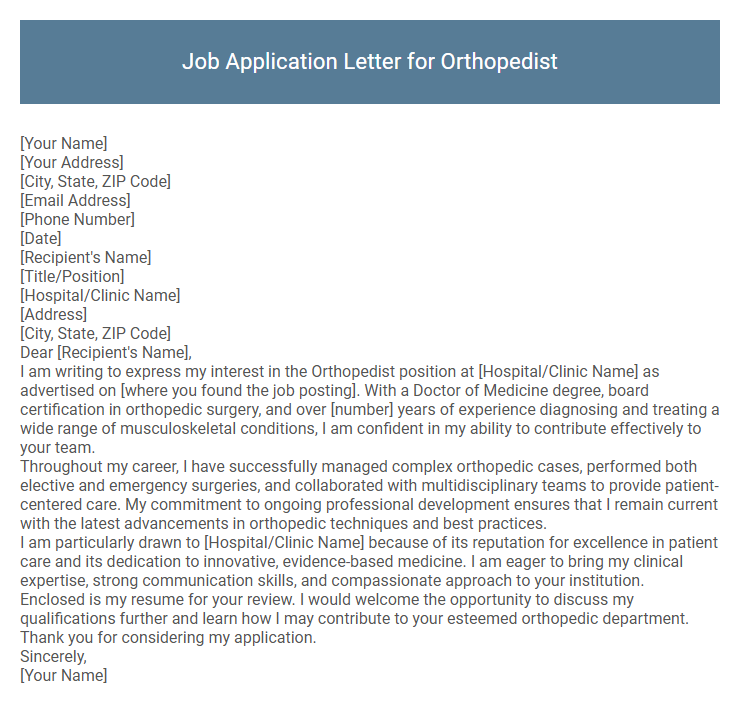 Job Application Letter for Orthopedist