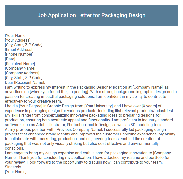Job Application Letter for Packaging Design