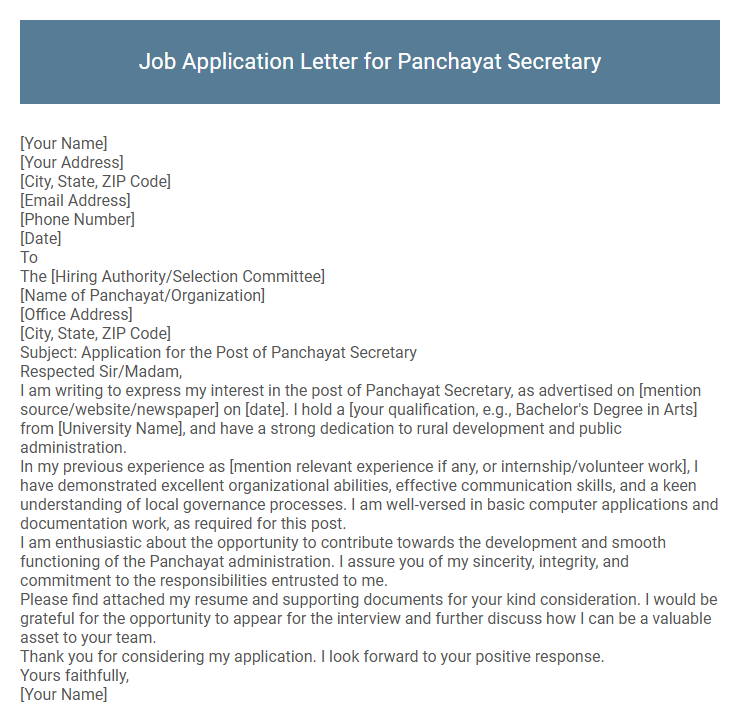 Job Application Letter for Panchayat Secretary