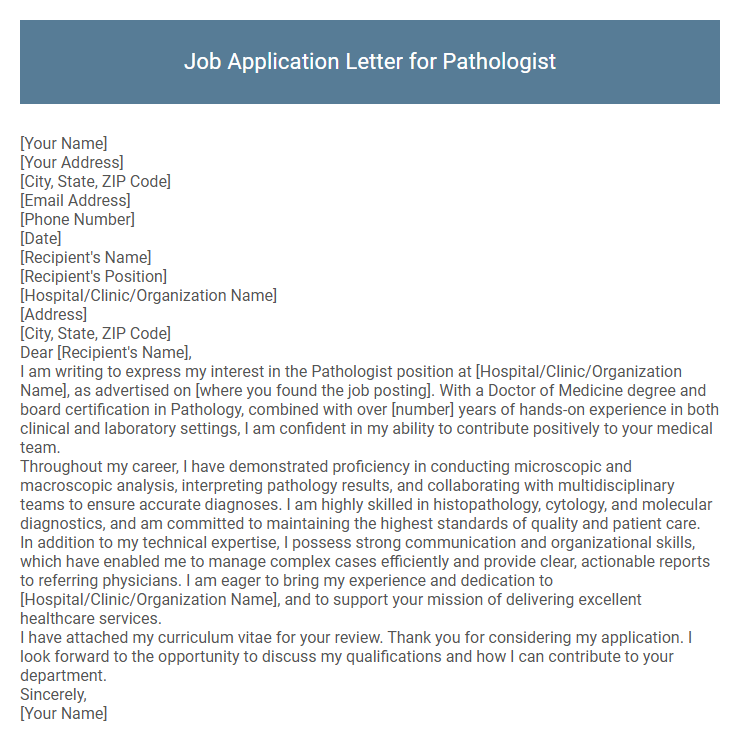Job Application Letter for Pathologist