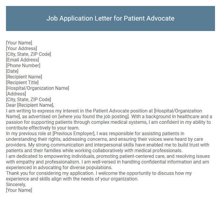 Job Application Letter for Patient Advocate