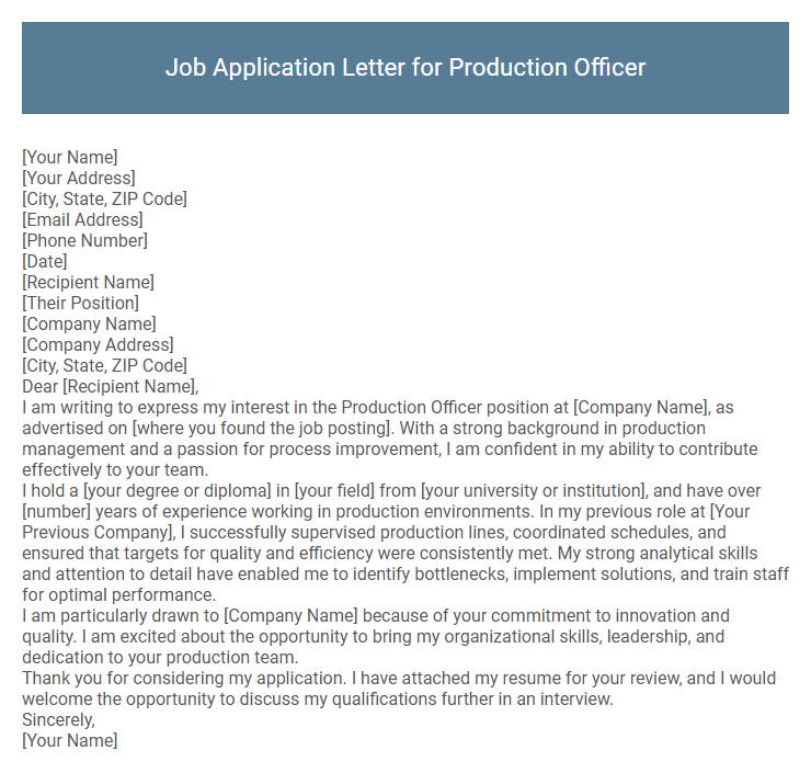 Job Application Letter for Production Officer