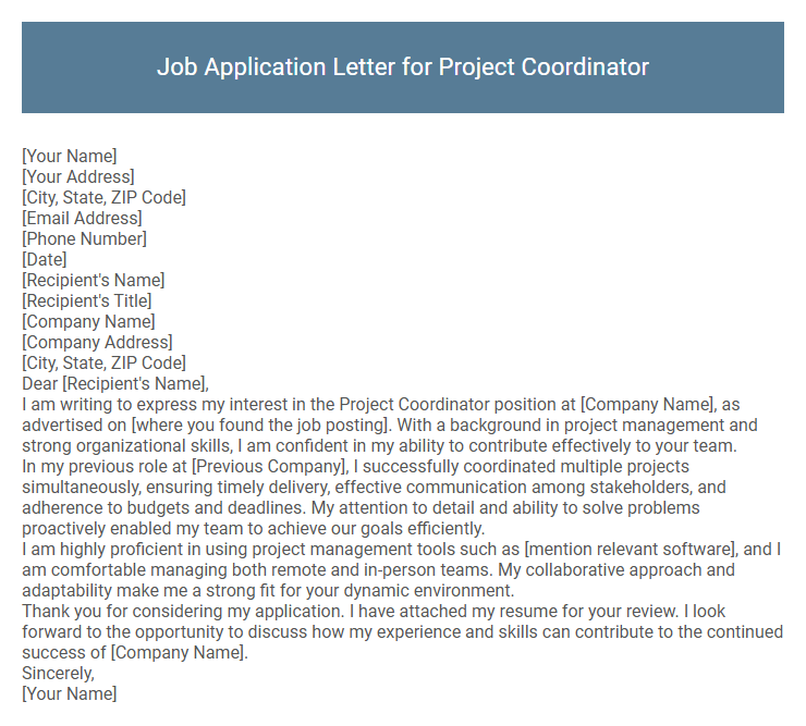 Job Application Letter for Project Coordinator