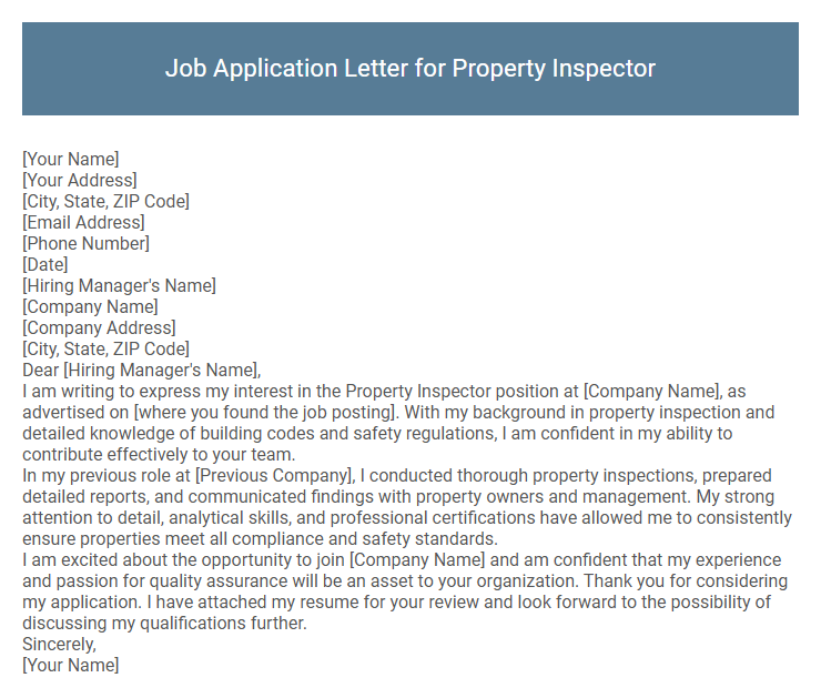 Job Application Letter for Property Inspector