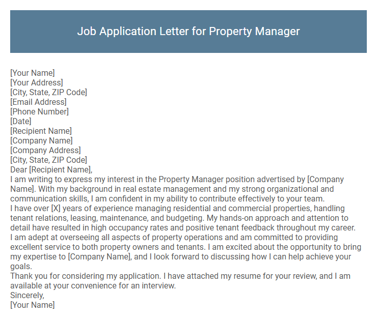 Job Application Letter for Property Manager
