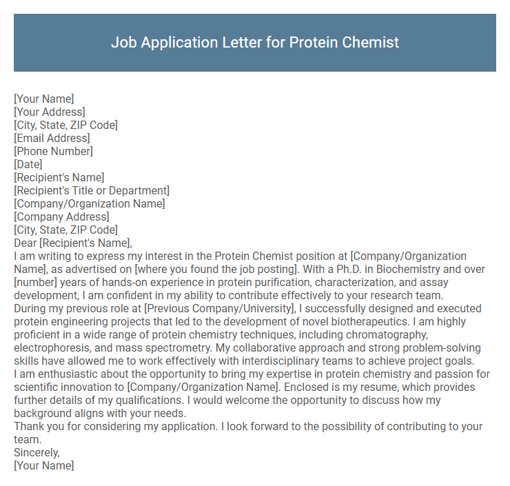 Job Application Letter for Protein Chemist