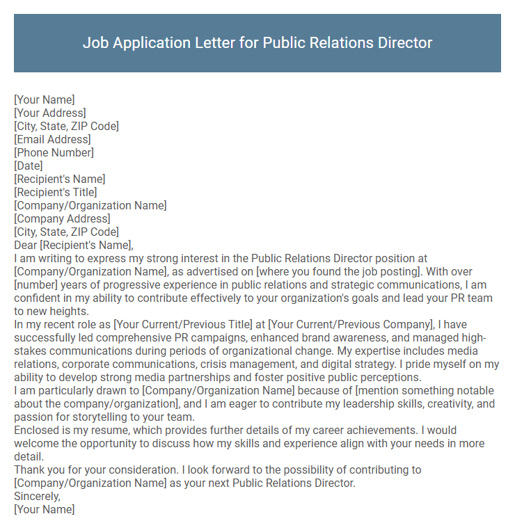 Job Application Letter for Public Relations Director