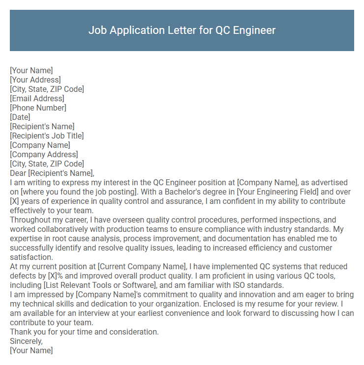 Job Application Letter for QC Engineer