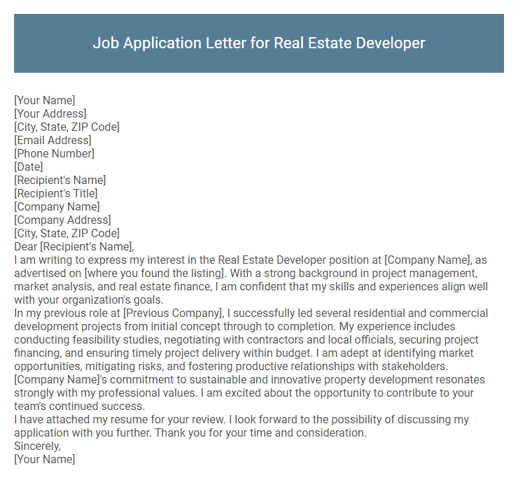 Job Application Letter for Real Estate Developer
