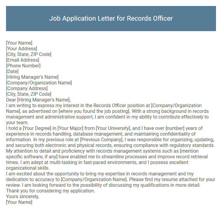 Job Application Letter for Records Officer