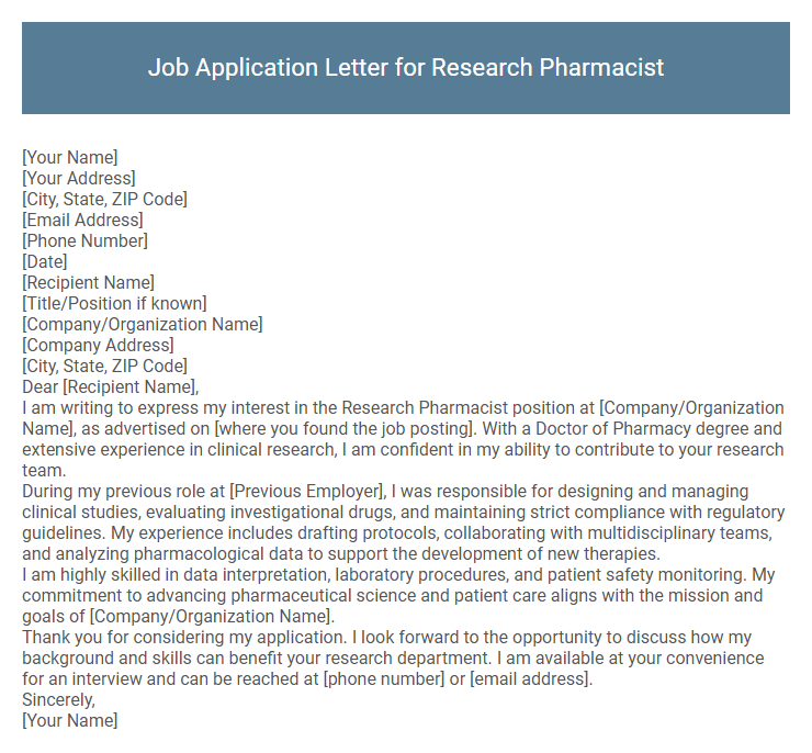 Job Application Letter for Research Pharmacist