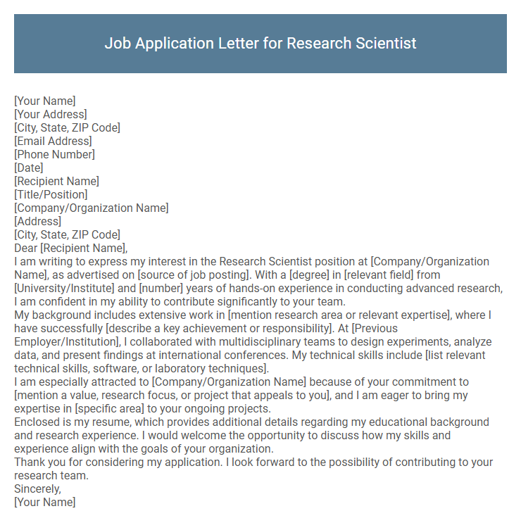 Job Application Letter for Research Scientist