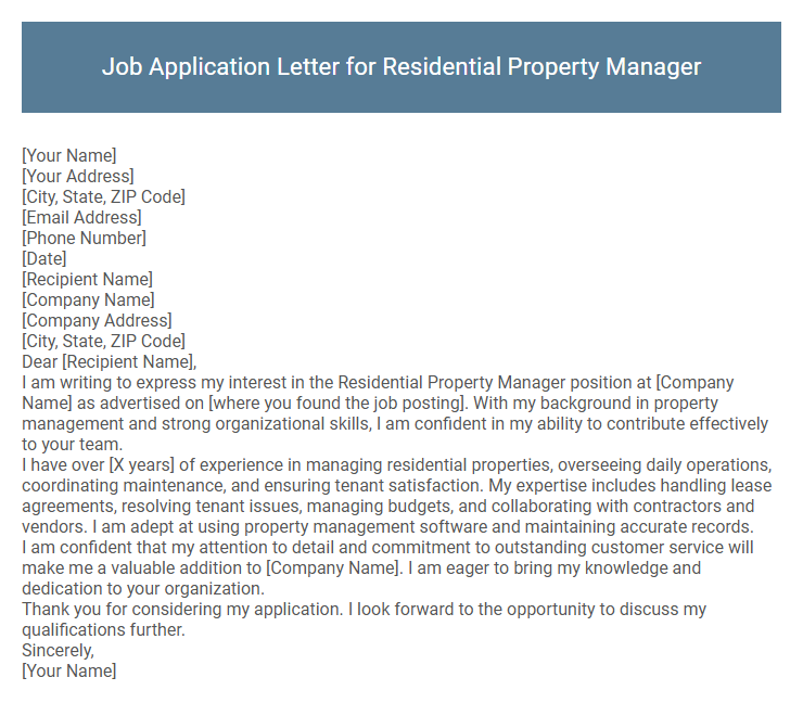 Job Application Letter for Residential Property Manager