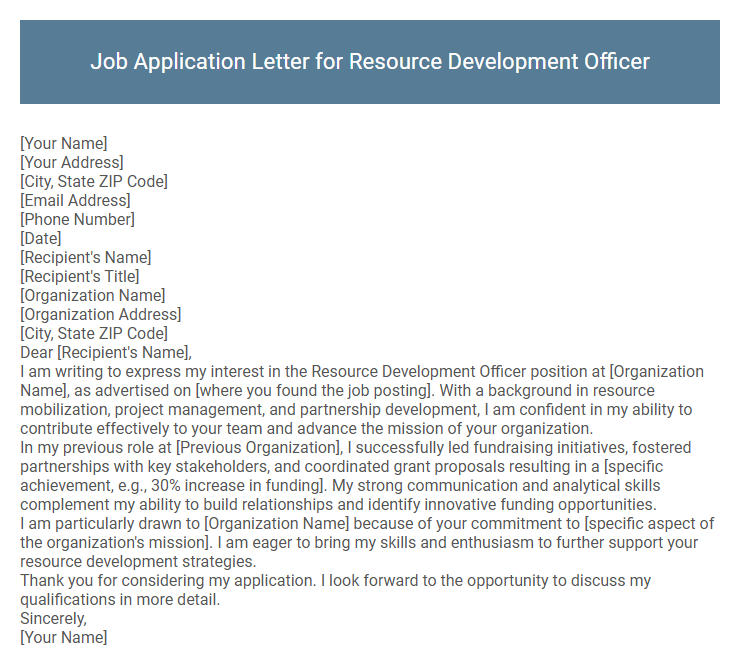 Job Application Letter for Resource Development Officer