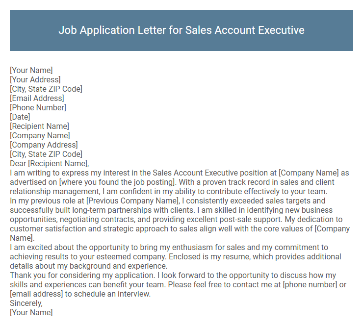 Job Application Letter for Sales Account Executive