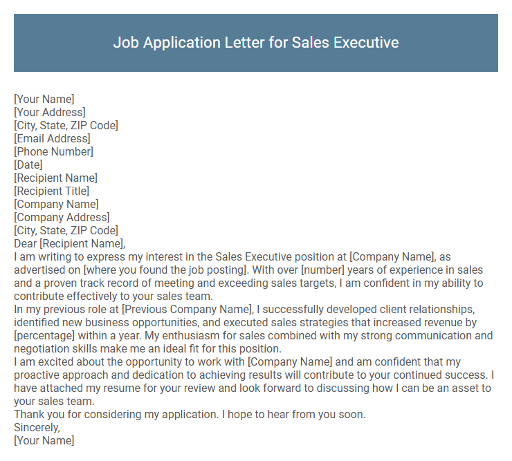 Job Application Letter for Sales Executive