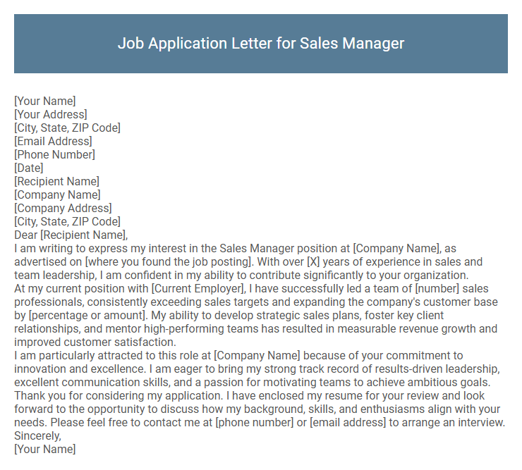 Job Application Letter for Sales Manager